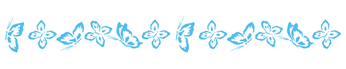 Blue butterfly border – delicate horizontal insect pattern illustration