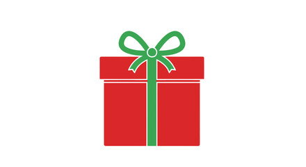 Red Gift Box with Green Ribbon and Bow Festive Present Illustration.