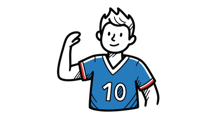 Cartoon Male Soccer Player in Blue Jersey Number 10 Smiling.