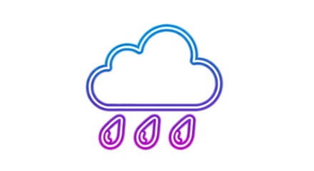Neon Outline of a Rain Cloud with Falling Drops.