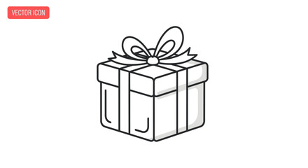 Outline drawing of a square gift box with a decorative ribbon bow.