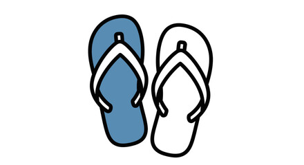 Illustrated Pair of Blue and White Flip-Flops for Summer Footwear.