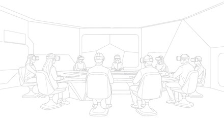 Line Art Illustration of People in a Meeting Room.