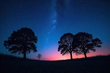 Silhouetted Trees Against a Starry Night Peaceful Contemplation and Nocturnal Mystery