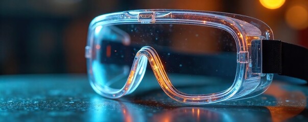 Durable Safety Goggles Close-up showcasing robust protection for industrial, construction, and lab settings.  Ideal for safety imagery emphasizing reliability and worker well-being.