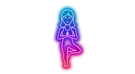 Neon Illustration of a Woman Performing Yoga Tree Pose.