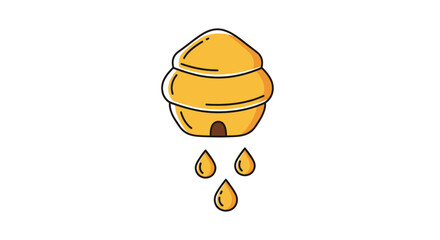 Cartoon Yellow Beehive Dripping Golden Honey Drops.