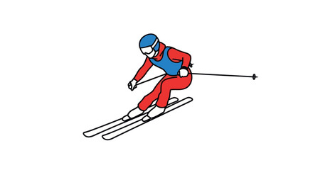 Dynamic illustration of a skier in mid-action wearing a helmet and goggles.
