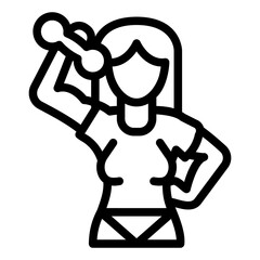 Athlete woman lifting small dumbbell line icon, body building concept. Vector graphics. Girl with arm muscles, training sign on white background, style icon mobile or web design.