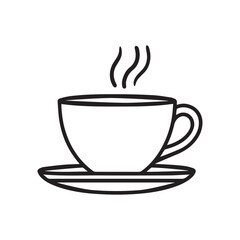 Obraz premium Line drawing showing a steaming hot drink in a cup and saucer on white background
