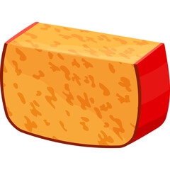 Bright Orange Cheese Block Wrapped in Red Foil on Transparent Background Detailed Cartoon Illustration