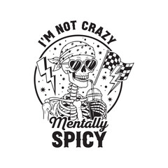 Humorous Skeleton Sipping Drink Wearing Bandana with Checkered Flag and Lightning Bolt Circle Graphic Image