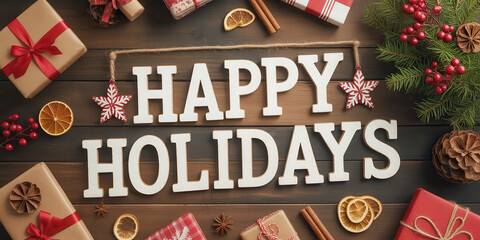 Happy holidays flat lay banner country christmas style