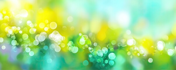 Abstract, soft-focus image blending yellow, green, and blue hues with bokeh effect, creates a luminous feel