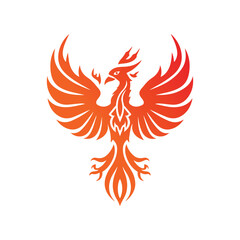 Abstract gradient phoenix logo with fiery wings symbolizing rebirth, power, and freedom on a white background.