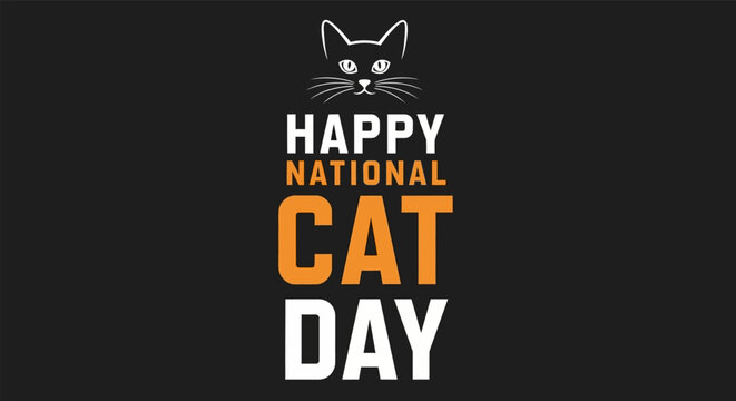 Happy national cat day with a black cat illustration