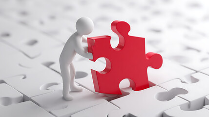 Placing the Puzzle Piece - Business Strategy & Problem Solving in 3D Rendered Conceptual Illustration
