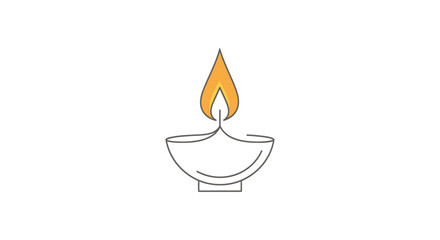 Minimalist single line drawing of a traditional Indian Diya oil lamp with a lit colorful flame.