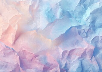 Fototapeta premium Close-up of creased paper texture with a gradient of soft pastel pink, peach, and blue hues