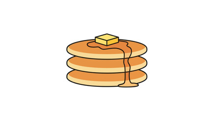 Simple cartoon illustration of a stack of three pancakes with melting butter and syrup.