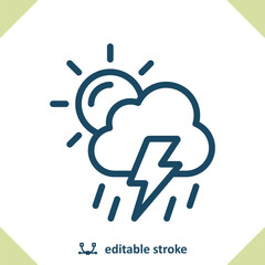 Storm Icon. Rain, Raining, Cloud, Sun, Lightning Bolt, Lightning Storm, Weather