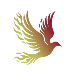 Abstract gradient phoenix logo with fiery wings symbolizing rebirth, power, and freedom on a white background.