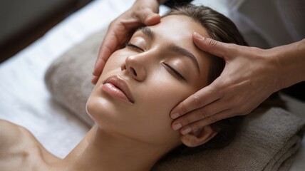 Person Receiving Facial Massage in Spa Setting with Relaxed Expression and Soft Lighting