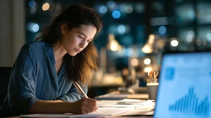 Young woman working late as an office manager analyzing data corporate dedication overtime work data analysis with copy space - Powered by Adobe
