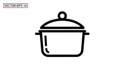 Simple Line Art Icon of a Cooking Pot with Lid.