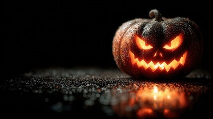 Halloween glowing pumpkin with a scary face