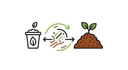 Seedling Growth Cycle: From Pot to Soil with Recycling Symbol.
