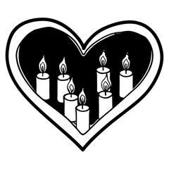 Candle-Lit Heart Shape Line Art Vector, Minimal Romantic Flame Illustration, Elegant Valentine Contour Drawing, Continuous Love Clipart