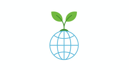 Green sprout growing from a stylized globe symbolizing environmental growth and sustainability.