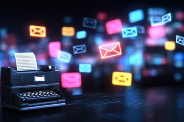 vintage newsroom scene showing email printing devices and archive draft paper recovery system linked to an old server, journalists reacting to a breaking announcement and report release