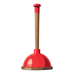 Fototapeta premium Red Plunger with Wooden Handle, Glossy Finish on Transparent Background, 3D Realism Graphic