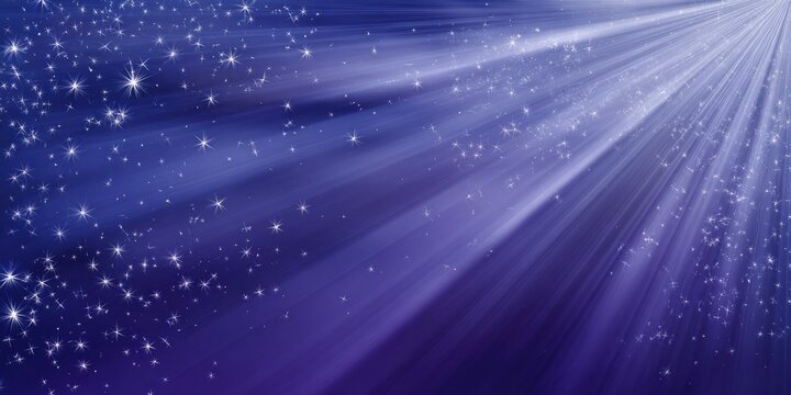 Abstract blue-purple background with sparkling stars and luminous light rays - Powered by Adobe