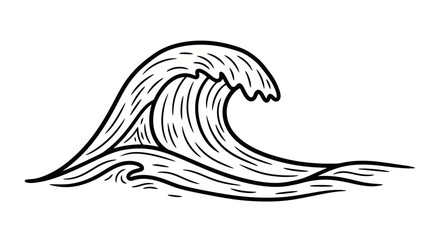 Stylized Ocean Wave Black Outline Illustration.