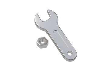 3d wrench and nut icon. maintenance repair concept. Minimal cartoon wrench spanner bolt nut tool for service app banner. isolated on white background. 3d render.