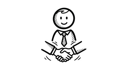 Hand-drawn stick figure with handshake representing agreement and partnership.