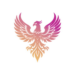 Abstract gradient phoenix logo with fiery wings symbolizing rebirth, power, and freedom on a white background.