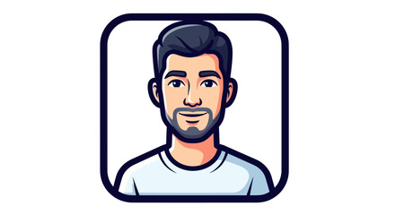 Cartoon man avatar with dark hair and beard in a rounded square frame.