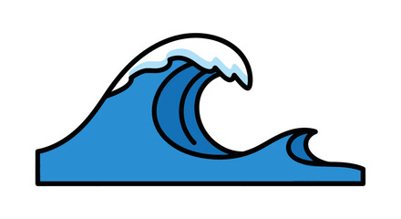Cartoon Blue Ocean Wave with White Foam Crest.