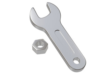 3d wrench and nut icon. maintenance repair concept. Minimal cartoon wrench spanner bolt nut tool for service app banner. isolated on white background. 3d render.