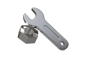 3d wrench with hex nut icon. repair maintenance concept. Minimal cartoon spanner nut bolt tool for service app banner. isolated on white background. 3d render.