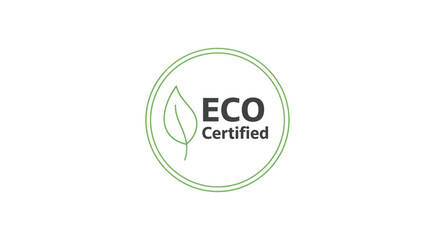 Eco Certified Label with Leaf Icon in Green Circle.