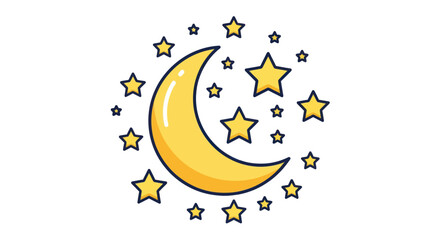 Crescent Moon and Stars Cartoon Illustration.
