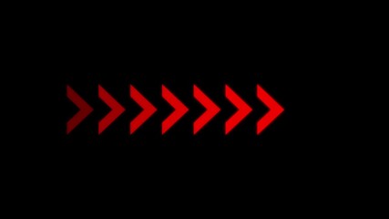 Red chevron arrows moving forward fast on black background abstract motion graphic digital