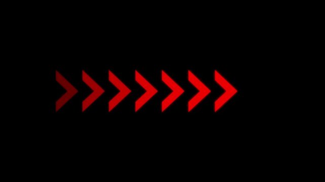 Red chevron arrows moving forward fast on black background abstract motion graphic digital