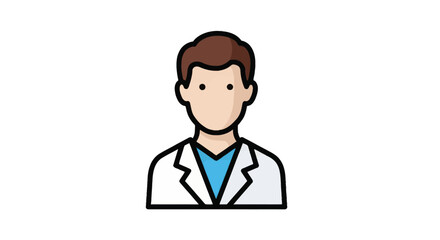 Fototapeta premium Cartoon Illustration of a Doctor with Brown Hair and White Coat.