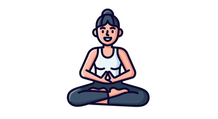 Cartoon Woman Meditating in Lotus Yoga Pose.